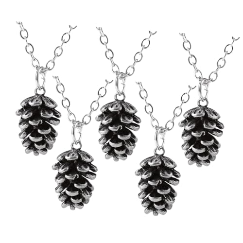 WOFASHPURET 5 Stück Halsketten mit Silberfarbenen Pinienzapfen Anhängern Weihnachtlicher Christbaumschmuck Kreative Halsdekoration für Weihnachtsfeier und Festliche Anlässe von WOFASHPURET