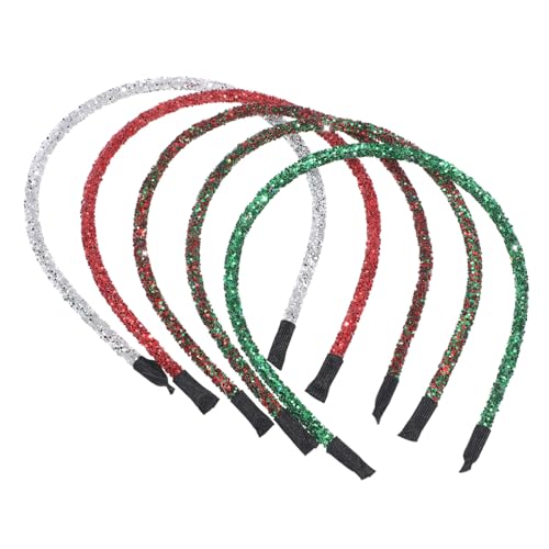 WOFASHPURET 5 Stück Teiliges Glitzer Haarband Weihnachtsstil Dekoratives Xmas Haarband für Langlebig und Praktisch Festliches Stirnband Rot Grün für Weihnachtsfeiern und Partys von WOFASHPURET