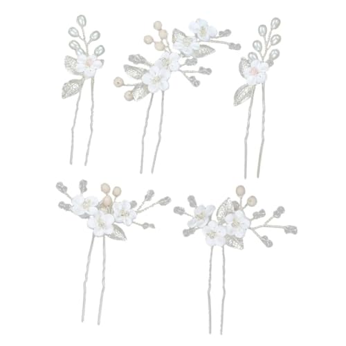 WOFASHPURET 5 Stück Teiliges Haargabel Set mit Weißen Softton Blumen und Silbernen Metallblättern Elegante Braut Haarnadeln für Frauen Vielseitige Hochzeit und Party Haarspangen Langlebig und von WOFASHPURET