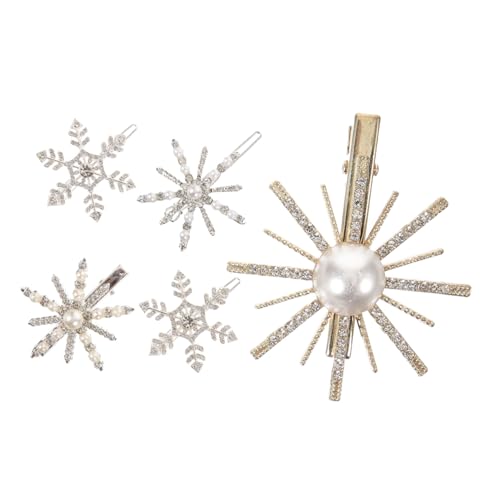 WOFASHPURET 5 Stück Teiliges Schneeflocken Haarschmuck mit Perlen Haarklammern für Damen Leichter Haarspangen Schmuck für Hochzeit Weihnachten Geburtstag und Festliche Anlässe von WOFASHPURET