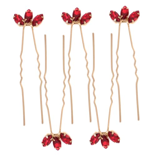 WOFASHPURET 5stücke Strass-haarnadeln Rote Strass-haarspangen Haarnadeln Aus Zinklegierung Mit Marquise-strasssteinen Haarspangen Für Hochzeit Abschlussball Und Party U-förmige Haarnadeln Für von WOFASHPURET