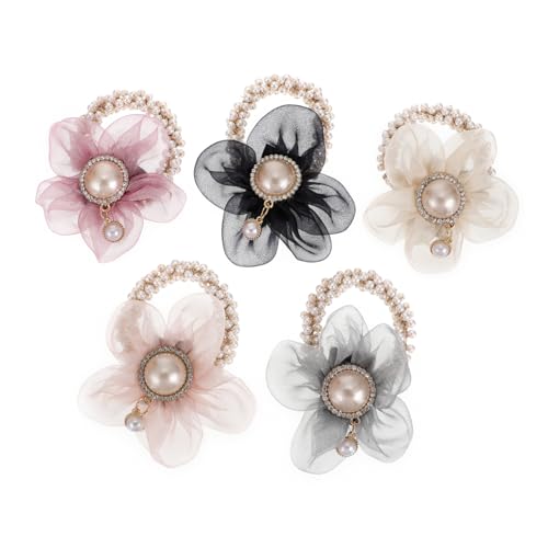 WOFASHPURET 5stücke Haargummis Mit Kreativen Blumen Und Perlen Mädchen Haaraccessoire Für Festliche Anlässe Und Alltägliche Outfits Passend Für Haararten von WOFASHPURET