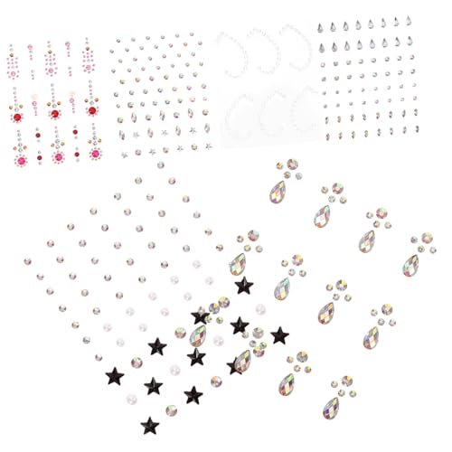 WOFASHPURET 6 Blätter Selbstklebende Gesichtsrhinestones Wasserfeste Glitzersteine für Party Faschings Makeup Faciale Edelstein Aufkleber Strass Dekoration für Augen und Körper von WOFASHPURET