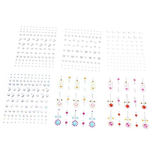 WOFASHPURET 6 Blätter Wasserfeste Acryl Gesichtsglitzer Sticker mit Perlen und Kristallen Hautfreundliche Dekorative Eyebrow Gems für Party Festival Musikveranstaltungen von WOFASHPURET