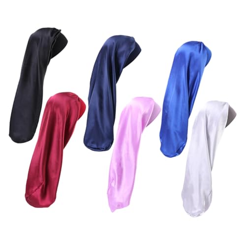 WOFASHPURET 6 Stück Damen Satin Nachtmütze Teiliges Elastische Haarhaube für Besseren Haarschutz während Schlafs Langes Design für Lange Haare Weinrot Helllila von WOFASHPURET