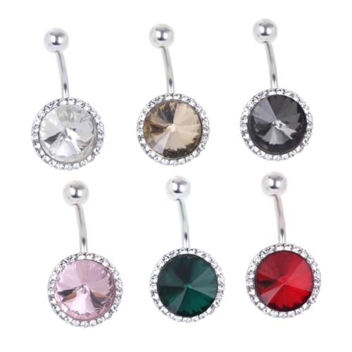 WOFASHPURET 6 Stück Teiliges Bauchnabelpiercing aus Robustem Kupfer mit Funkelnden Strasssteinen Bunte Dekorative Bauchnabelringe für Damen Modischer Körperschmuck Langlebig Rostfrei und von WOFASHPURET