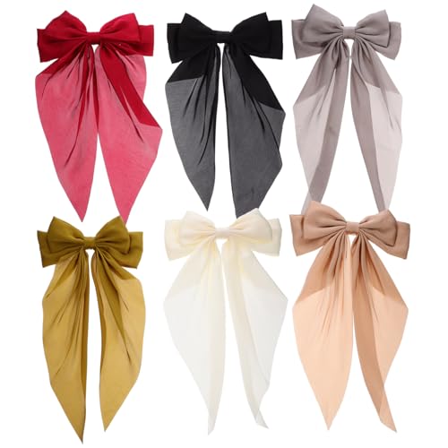 WOFASHPURET 6 Stück Teiliges Haarschleifen mit Bändern Rutschfeste Haarklammern für Mädchen Haaraccessoires Rot Champagner und Ingwer Langanhaltend und Vielseitig für von WOFASHPURET