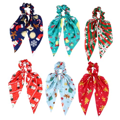 WOFASHPURET 6 Stück Teiliges Haarschleifen mit Weihnachtsmuster Weiche Ribbon Hair Ties Ponytail Holder für Damen Festliche Haaraccessoires Luxuriöses Gefühl Wie Seidenschal Vielseitig für von WOFASHPURET