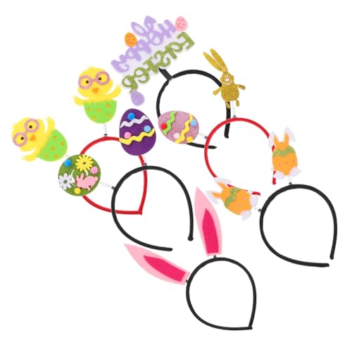 WOFASHPURET 6 Stück Teiliges Ostern Haarband für Niedliche Cartoon Dekoration Festliche Kopfbedeckung für Partys mit Hasenohren und Bunten Designs für Feiertage und Feiern von WOFASHPURET
