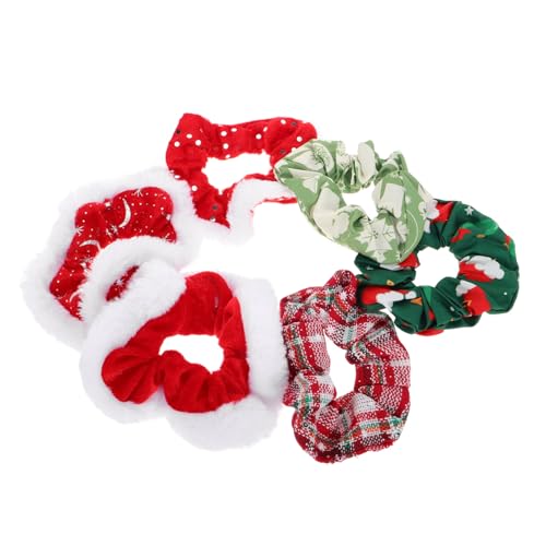 WOFASHPURET 6 Stück Teiliges Weihnachts Haargummi mit Weißem Fellrand Elastische Haargummis Verschiedenen Farben Festliche Haarbänder für Damen für Weihnachtsfeiern und Festliche Anlässe von WOFASHPURET