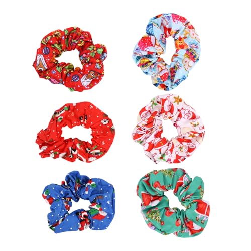WOFASHPURET 6 Stück Teiliges Weihnachts Haarring aus Baumwollstoff Elastisches Haargummi für Mädchen Süßer Weihnachts Haarschmuck Vielseitig für Party Festival und Alltag Geeignet von WOFASHPURET