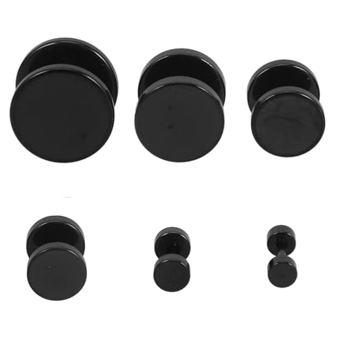 WOFASHPURET 6paar Schwarze Ohrstecker Für Herren Kleine Ohrhaken Ohrpiercing-ohrringe Tunnel-ohrringe Runde Ohrstecker Schraubendesign Punk-stil- Fake-gauges Vorteilspackung Mit von WOFASHPURET