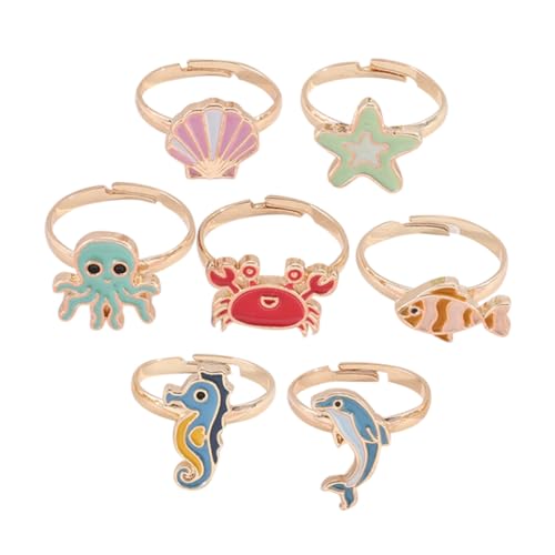 WOFASHPURET 7stücke Tier Finger Ring Schmuck Für Damen Kreativer Cartoon Ring Mit Leuchtenden Farben Langlebiges Legierungsmaterial Poliertes Aussehen Einstellbare Für Dekorative von WOFASHPURET