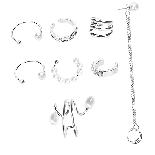 WOFASHPURET 8 Stück Nicht Perforierte Ohrringe Ohrmanschetten Nicht Durchstechend Ohrmanschetten Der Frauen Ohrmanschetten Ohne Piercing Perlen Ohr Manschette Perlen Ohrhaken Silber Legierung von WOFASHPURET