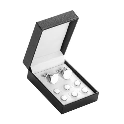 WOFASHPURET 8 Stück Teiliges Manschettenknopf Set Herren Klassische Runde Manschettenknöpfe und Hemdknöpfe Französischer Stil Elegantes Schmuck Set für Business Hochzeit Formelle Anlässe von WOFASHPURET