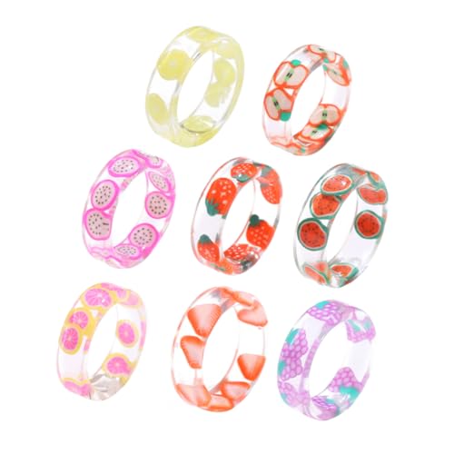 WOFASHPURET 8stücke Harzring Für Frauen Kreativer Damenring Als Fingerring Für Mädchen Und Teenager Stilvoller Obstring Für Partys Und Bankette von WOFASHPURET