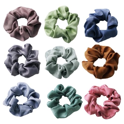 WOFASHPURET 9stücke Teiliges Elastische Haargummis Mit Satin-oberfläche Farbmix Ponytail Für Frauen Und Mädchen Für Jeden Anlass Und Alltag Für Dickes Und Dünnes Haar von WOFASHPURET
