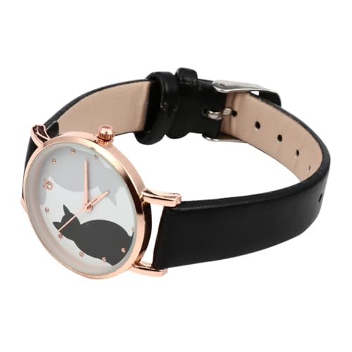 WOFASHPURET Mädchenuhr Mit Cartoon-Katzen-Muster Quarz-Armbanduhr Kunstlederarmband Kratzfeste Kunststofflinsen Hübsches Zifferblattmuster Modisches Einfarbiges Armband Angenehmes von WOFASHPURET