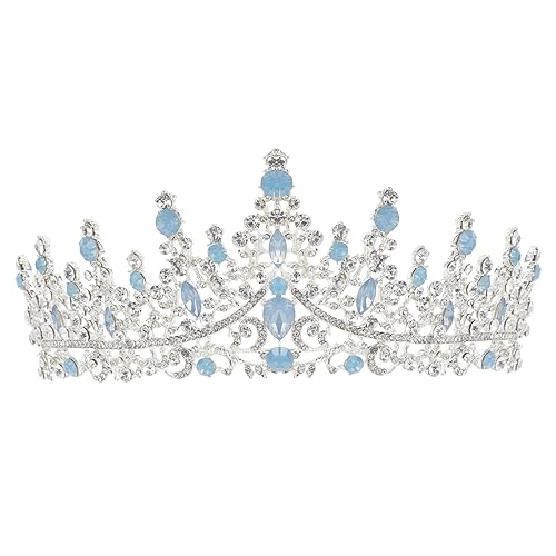 WOFASHPURET Barock Brautkrone Stirnband mit Funkelnden Strasssteinen Silber Blaues Tiara Headband für Hochzeit Braut Party und Festliche Anlässe Eleganter Kopfschmuck für Damen von WOFASHPURET