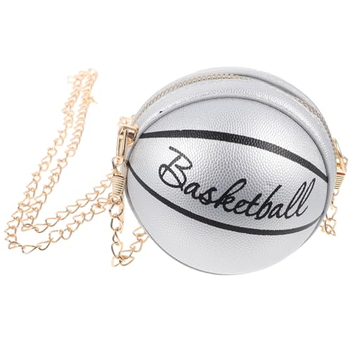 WOFASHPURET Basketball Handtasche Damen PU Leder Umhängetasche mit Kette Robuste Crossbody Schultertasche Kompakte Makeup Bag für Teen Mädchen und Alltag Modische Kleine Tasche Silber von WOFASHPURET