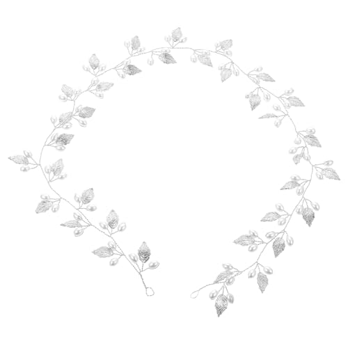 WOFASHPURET Braut Haarrebe Silber mit Perlen und Blättern Langlebiges Legierungs Haarband für Hochzeit Tanz Festival und Besondere Anlässe Fester Eleganter Brautschmuck von WOFASHPURET