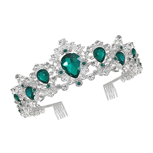 WOFASHPURET Brautkrone mit Grünem Haarschmuck Krone für Hochzeit Party und Fotografie Diadem mit Großer Wassertröpfchen Verzierung Einzigartiges Design für Damen von WOFASHPURET