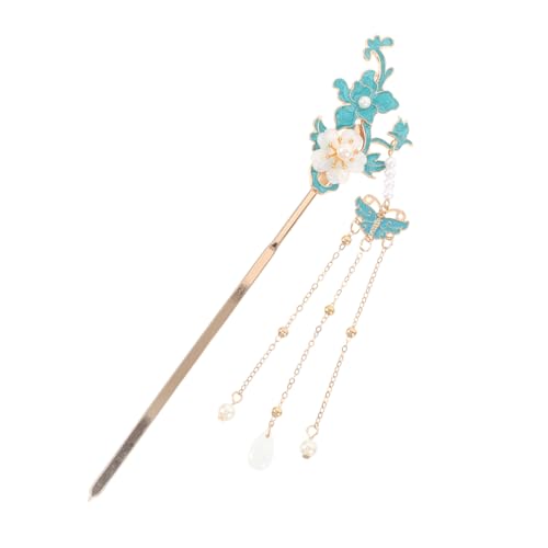 WOFASHPURET Chinesische Haarnadel Blumen Design Metall Haarschmuck Vintage Stil mit Quaste für Frauen und Mädchen Handgefertigtes Blaues Haarstäbchen für Dutt und Traditionelle Frisuren von WOFASHPURET