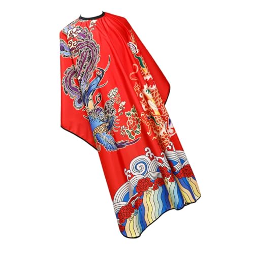WOFASHPURET Chinesischer Friseurumhang Rot Gelb mit Drachenmuster Großer Haarstyling Umhang für Damen und Herren Wasserabweisend Dekorativ Leicht für Salon und Heimgebrauch von WOFASHPURET