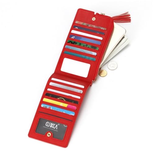 WOFASHPURET Damen Mini Geldbörse Mit Reißverschluss Tragbare Münzgeldbörse Mit Tassel Und Kosmetikspiegel Für Reisen Und Alltag Rot von WOFASHPURET