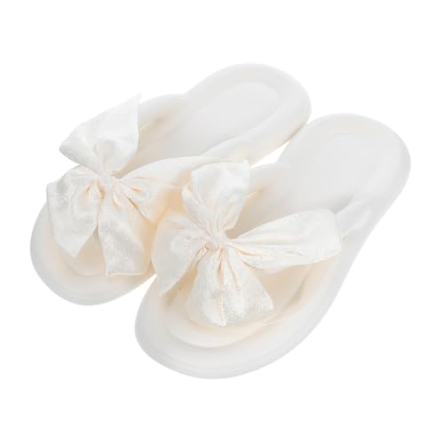 WOFASHPURET Damen Sommerschuhe mit Seidigem Schleifen Detail Flache Leichte Slip Sandalen Weiche Sohle Atmungsaktiv für Strand Alltag Hochzeit Reisen von WOFASHPURET