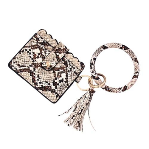 WOFASHPURET Damen Schlüsselbund Tasche Mit Kreativem Multifunktionale Geldbörse Für Modischer Wechselgeldbeutel Pu Fransen Kaffeebraun Schlangenhaut von WOFASHPURET