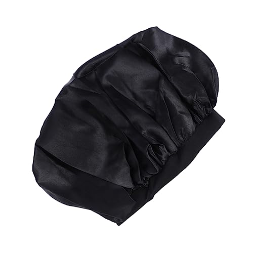 WOFASHPURET Elastische Schlafhaube Mit Breitem Rand Große Runde Satin-haube Für Damen Für Dusche Und Bad Schwarz von WOFASHPURET
