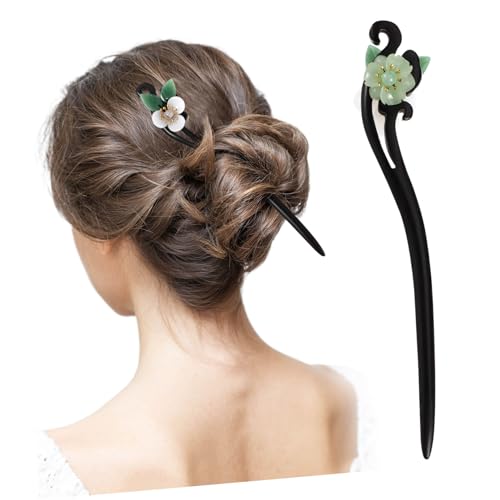 WOFASHPURET Elegante Schwarze Ebenholz Haarnadel Chinesischer Stil Retro Haarschmuck für Frauen Traditionelle Haarspange mit Blumenmotiv Klassisches Haarstäbchen für Vintage Frisuren von WOFASHPURET