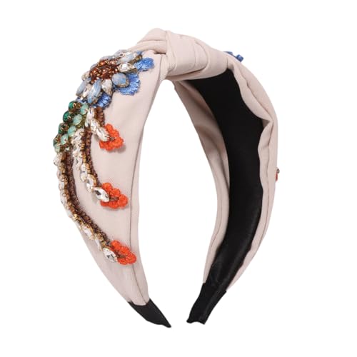 WOFASHPURET Eleganter Haarreif mit Stickerei und Strassbesatz Vintage Stirnband für Mädchen Langlebiges Material Bequem für Alltag Partys und Besondere Anlässe Modischer Haarschmuck in Beige von WOFASHPURET