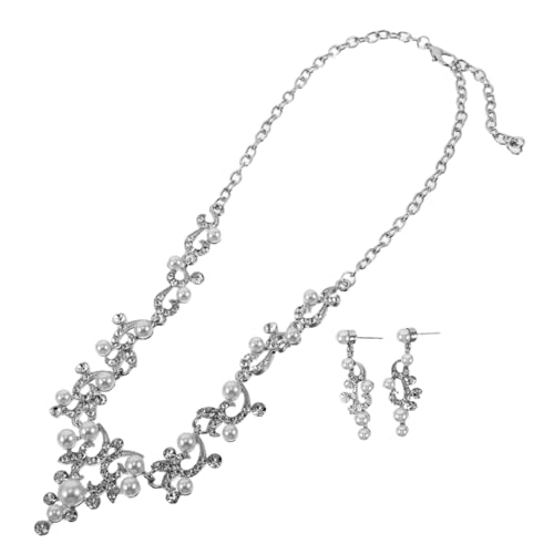 WOFASHPURET Elegantes Brautschmuckset mit Perlen und Strassbesetzter Halskette Ohrringe für Hochzeit und Festliche Anlässe Langlebig Verblassungsresistent Vielseitig Kombinierbar für von WOFASHPURET