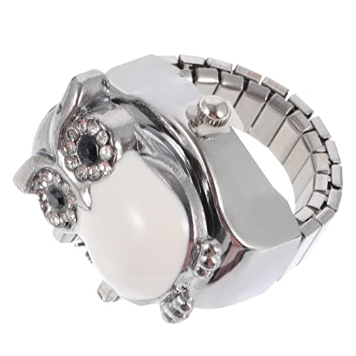 WOFASHPURET Eulenringuhr Finger Damen betrachten retro Uhr mit Eulenring Ringuhr mit Eulendesign Uhrenringe ringförmige Uhr dekorative kleine Uhr Ringuhren Zinklegierung Weiß von WOFASHPURET