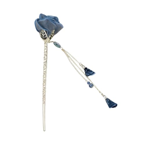 WOFASHPURET Exquisiter Haarschmuck Damen Haarnadel Blaue Rosen Quaste Antik Stil Haarschmuck Für Alltag Party Mode von WOFASHPURET