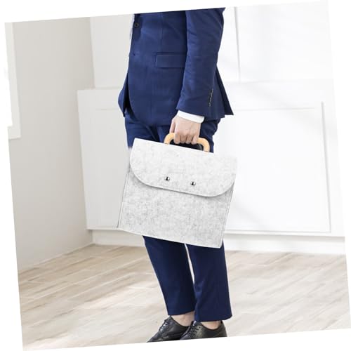 WOFASHPURET Filz Business Tasche mit Holzgriff Große Kapazität Minimalistischer Dokumenten Organizer Praktische Handtasche für Büro und Meetings Stilvoller Filz Organizer in Hellgrau von WOFASHPURET