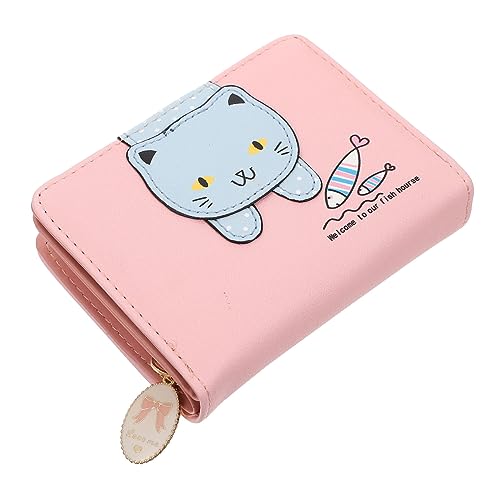 WOFASHPURET Geldbörse Portemonnaie Taschen-Organizer-Beutel Kartentasche Cartoon-Karten-Aufbewahrungstasche Katzentasche Mit Reißverschluss Schwarze Handtasche Alte Kleidung Bank Pu-Leder Rosa von WOFASHPURET