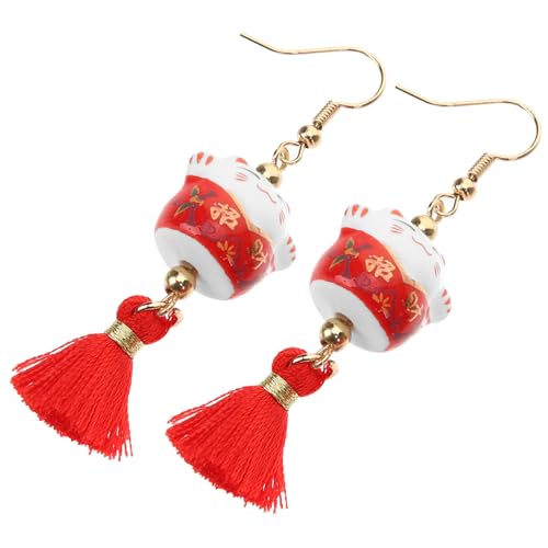 WOFASHPURET Glückskatze Ohrringe Damen Rot Dangle Ohrschmuck Leicht Kreativ Langlebig von WOFASHPURET