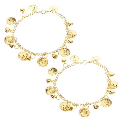 WOFASHPURET Goldene Bauchtanz Fußkette mit Münzen Boho Schmuckset für Damen Filigranes Coin Armband für Bauchtanz Kostüme Tanzshows Partys und Ethno Style von WOFASHPURET