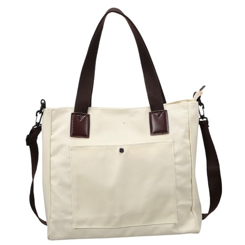 WOFASHPURET Große Canvas Schultertasche Damen Handtasche Langlebig Robust Modisch Minimalistisch Viel Stauraum Weiß Strandtasche Alltag Einkaufstasche von WOFASHPURET