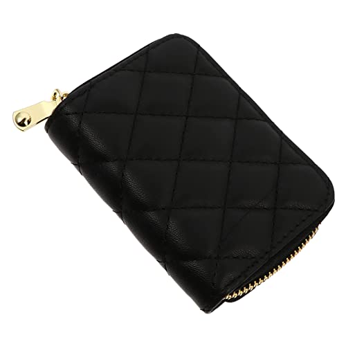 WOFASHPURET Damen Pu Kunstleder Kartenetui Multifunktionale Münztasche Mit Reißverschluss Rautenmuster Für Kreditkarten Ausweise Und Bargeld Kompakt Und Stylisch Schwarz von WOFASHPURET