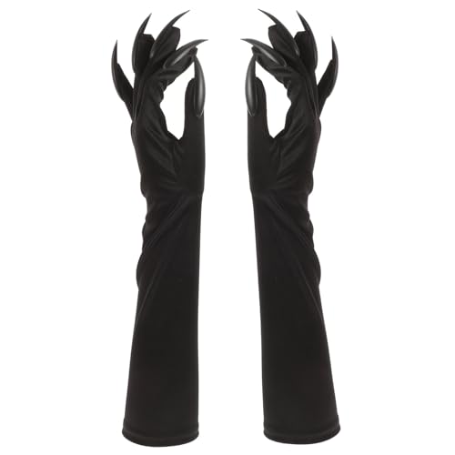 WOFASHPURET Halloween Kostü Handschuhe Mit Langen Fingernägeln Schwarze Teufelshandschuhe Für Cosplay Und Kostümpartys Requisiten Für Schaurige Verkleidungen von WOFASHPURET