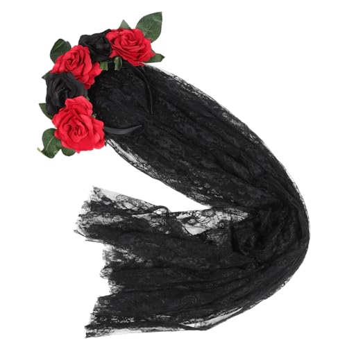 WOFASHPURET Halloween Stirnband mit Schleier und Lebensechten Rosen Gothic Haarschmuck für Damen Cosplay Haarreif für Halloween Karneval Hochzeiten und Party Wiederverwendbares Mesh von WOFASHPURET