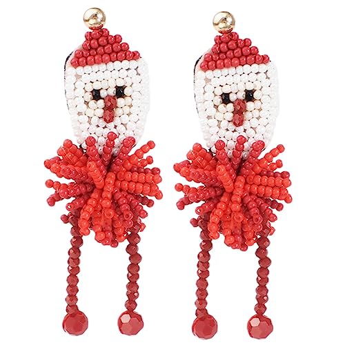 WOFASHPURET Handgefertigte Weihnachtsmann Ohrringe Rote Perlen Ohrschmuck Festliche Hängende Tropfenohrringe für Frauen Mädchen Weihnachtsfeier Accessoire von WOFASHPURET