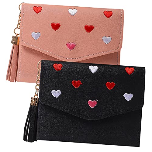 WOFASHPURET 2stücke Kurze Geldbörsen Pu- Mit Bestickten Herzmustern Kartenfächern Und Fächern Für Damen Für Alltag Und von WOFASHPURET