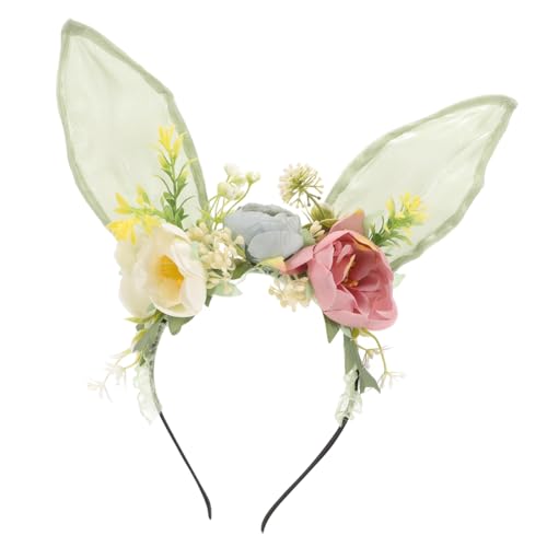 WOFASHPURET Hasenohren Stirnband mit Blumen Verspieltes Haarreif für Frauen Geeignet für Ostern Weihnachten Partys und Fotoshootings Süßer Haarschmuck für Damen Aller Altersgruppen von WOFASHPURET