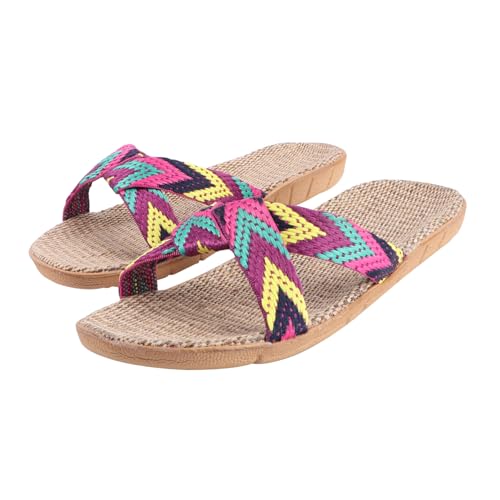WOFASHPURET Haushalts Hausschuhe Rutschfest Leicht Sommer Slipper mit Leinenstruktur Komfortable Indoor Slippers für Damen Herren in von WOFASHPURET