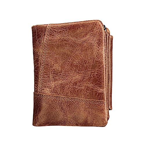 WOFASHPURET Trifold Geldbörse Echtem Rindsleder Für -geschützt Mit Reißverschluss Und Großem Fassungsvermögen Für Kreditkarten Bargeld Und Ausweise Braun von WOFASHPURET